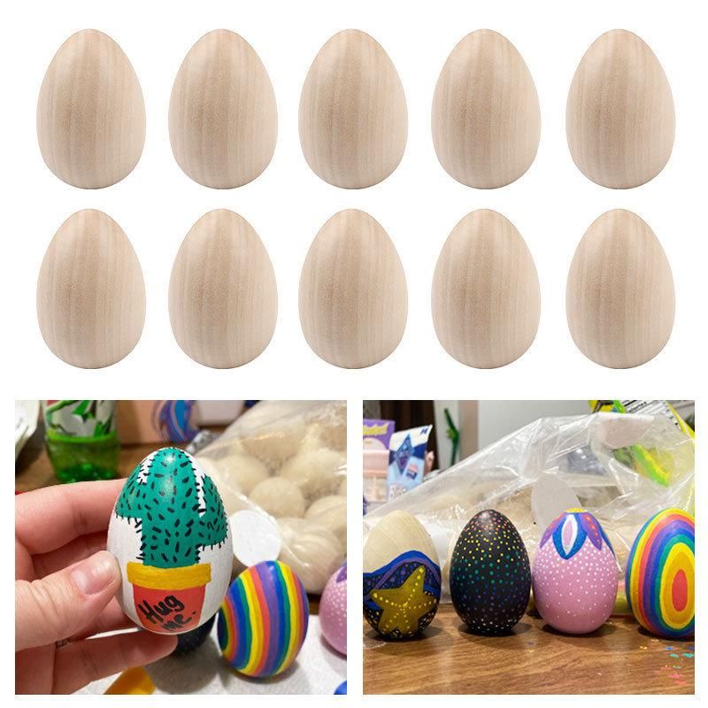 Wooden Egg DIY Children′ S House Painting Toys Easter Creative Graffiti Lotus Wood Beads Ornaments Spotted Easter Eggs Artificial Styrofoam Eggs