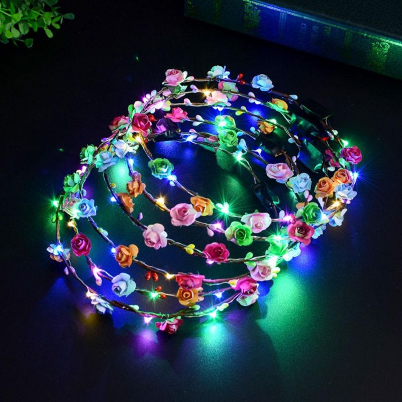 LED Flower Crown LED Flower Wreath Headband Luminous Flower Headdress