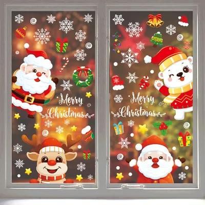 2022 New Christmas Stickers Electrostatic Window Glass Stickers Snowflake Santa Stickers Cute Cartoon Stickers