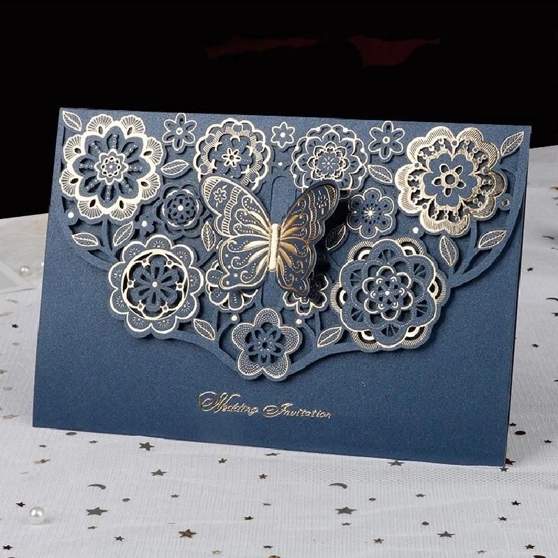 3D Butterfly Laser Cut Card Wedding Invitation with Envelope