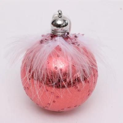 8cm Christmas Ball Coral Red Shiny with Cloth and Feather
