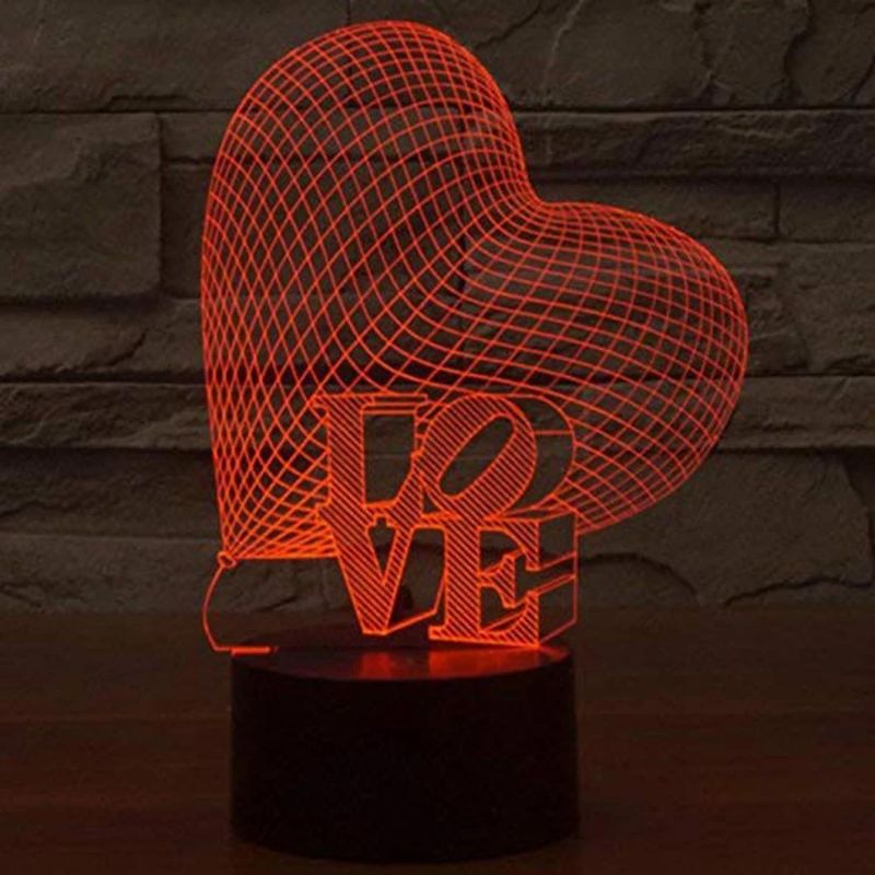 3D Love Heart Lamp LED Optical Illusion Night Light