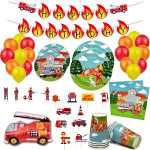 Forest Fire Fighting Truck Party Supplies Paper Plate, Napkins, Disposable Tableware Set