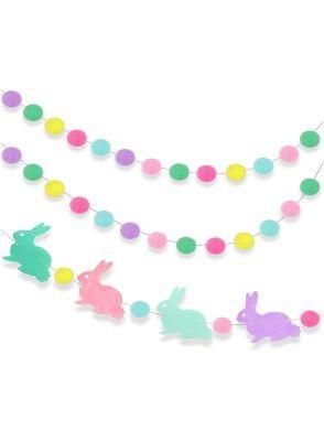 Easter Day Birthday Party POM Poms Banner Bunting Flags with Bunny Designs