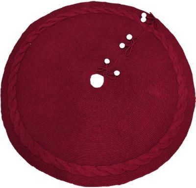 Wholesale Xmas Tree Decoration Round Cotton Wine Red Knitted Christmas Tree Skirt