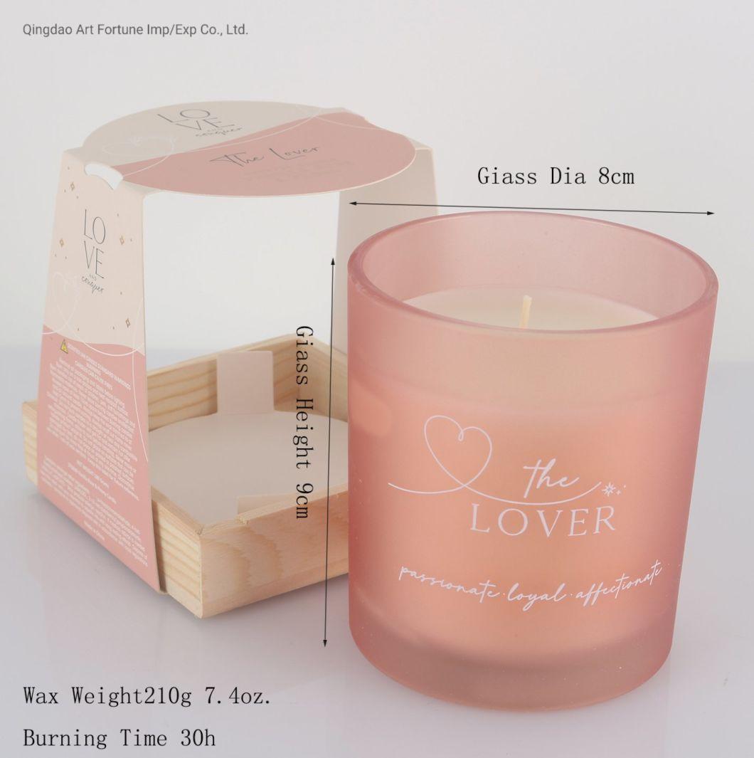 7.4oz. Wooden Tray Glass Jar Candle for Valentine′ S Day Gift