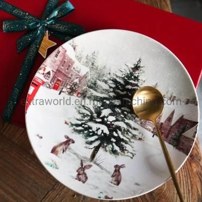 Porcelain Plate Dish with Decal Christmas Custom Design