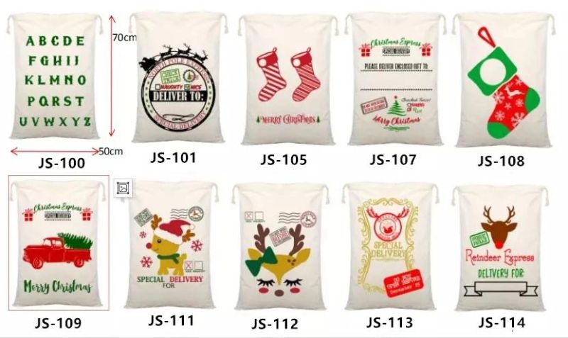 00% Cotton Drawstring Santa Sack Personalized Christmas Gift Bags Canvas Santa Sack