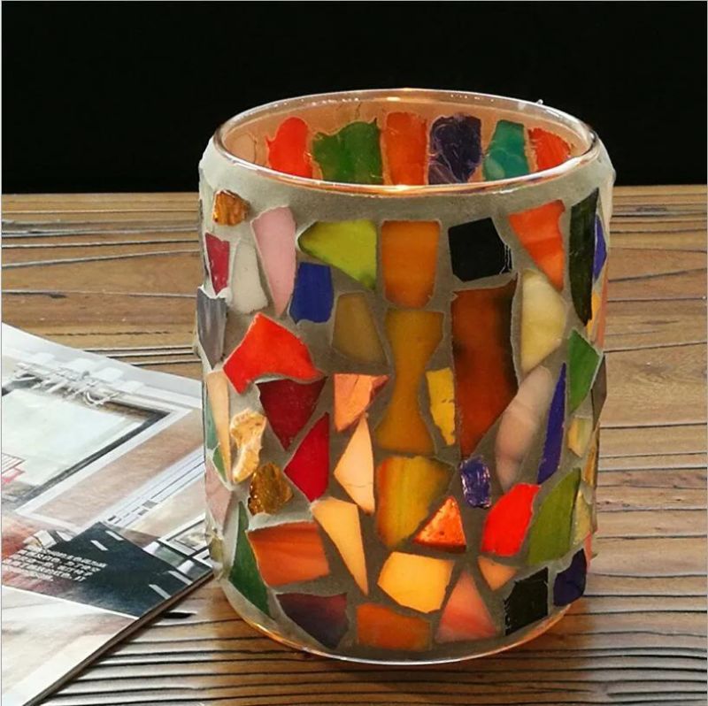 Vss Hand Made Christmas Present Mosaic Votive Glass Candle Container