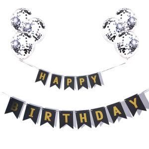 1set Happy Birthday Letter Banner Black Confetti Latex Balloons