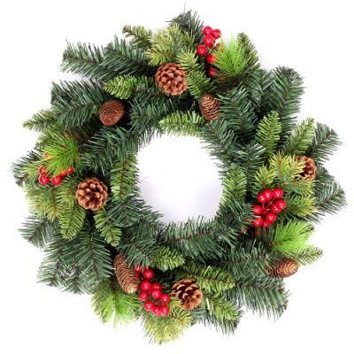 Yh1827 Luxury PE PVC Pine Needl Mixed Christmas Wreath Christmas Decoration