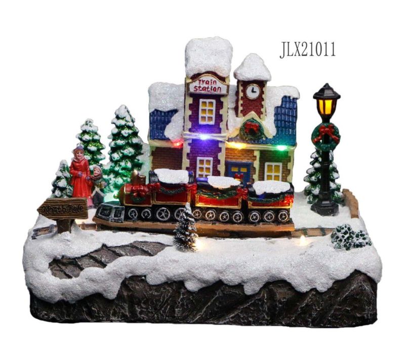 Xmas Animated Polyresin Christmas LED Village Model with Camper
