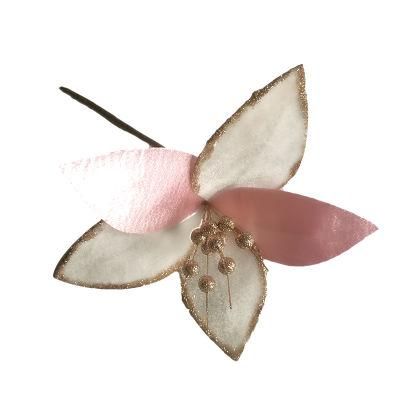 Flower Christmas Christmas Velvet Poinsettia Flower Stem with Glitter Christmas Floral Decoration #89448