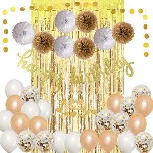 Gold Birthday Decoration Set Letter Happy Birthday Balloon Rain Silk Curtain