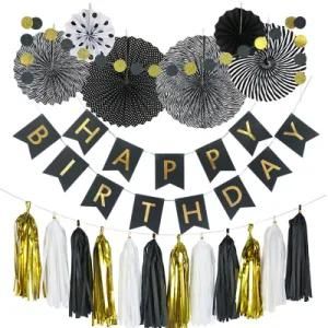 Black Tassel Birthday Banner Paper Flower Party Decorations Supplies