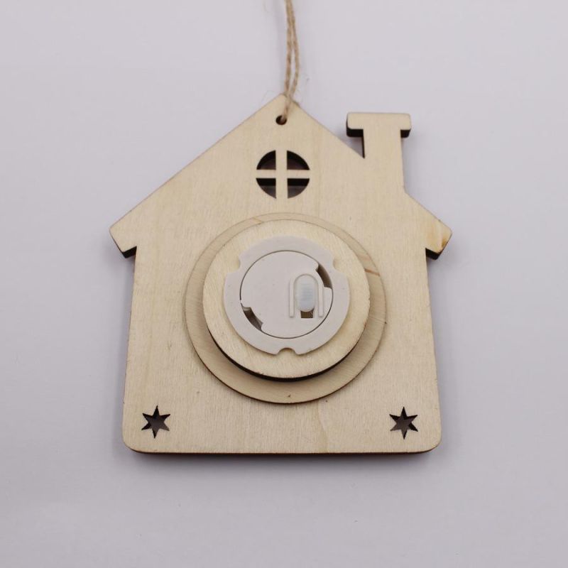 Wooden Santa Claus House Snowman Christmas Decoration Light Glow Pendant Snowflake Ornament