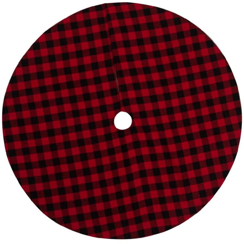 Amazon Hot Selling Black and White Plaid Christmas Tree Skirt Tree Skirt 137cm 120cm