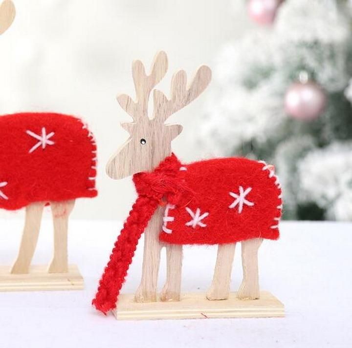 Wooden Pashm Christmas Elk Showcase Decoration