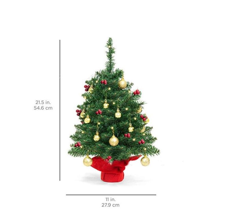 Factory Sales Battery Powered 55 Cm Christmas Tree with Lights Christmas Decoration Christmas Gift Mini Christmas Tree Christmas Desktop Tree with Red Berry