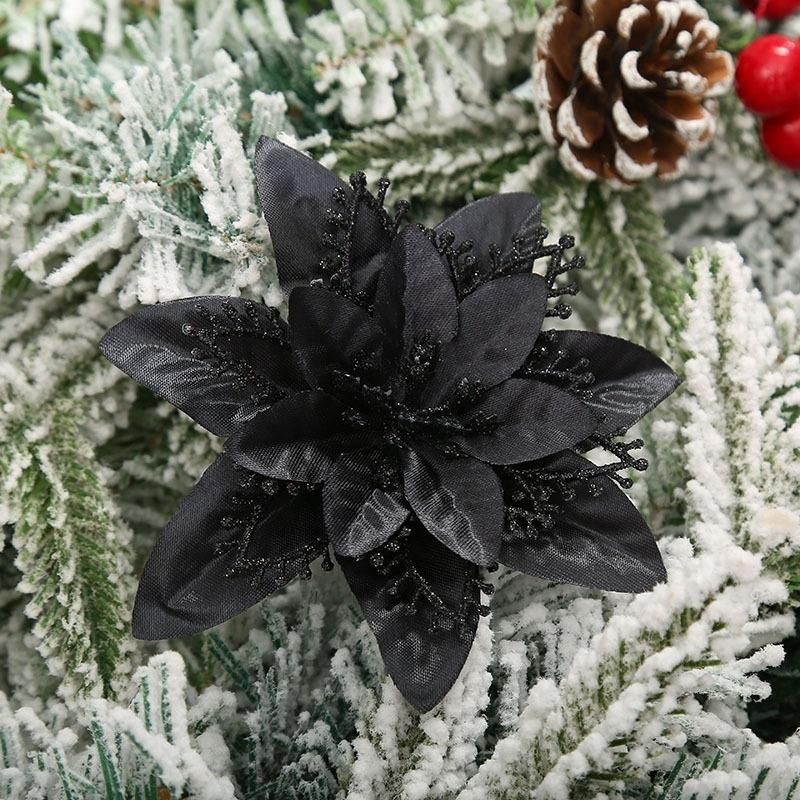 Artificial Pointsettas Christmas Decorations Glitter Poinsettias Christmas Ornaments