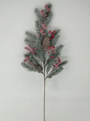 High Quality Artificial Christmas Glitters Pine Branch with Snow Picks for Xmas Decoration