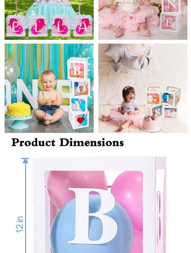 Rose Gold Letter Love 4 PCS Transparent Boxes Baby Shower Boxes Party Decorations Baby Blocks Design Girl Baby Balloon Box
