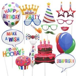 18PCS Photo Props Happy Birthday Balloon Cake Candle Dress up Accessories