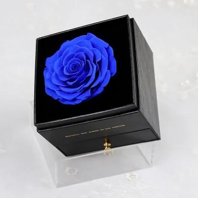Factory Wholesale Valentine&prime;s Day Gift Real Preserved Rose Flower Single Large Rose in Drawer Gift Box for Decoration