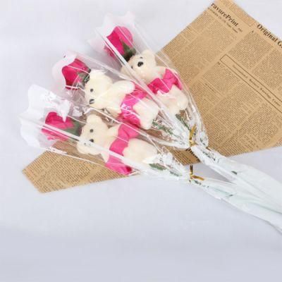 Birthday Gift Soap Rose Flower Single Rose with Teddy Bear