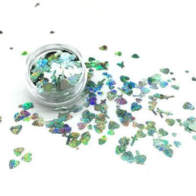 Good Quality and Low Price Holographic Laser Heart Glitter Shiny with Flash Light Powder