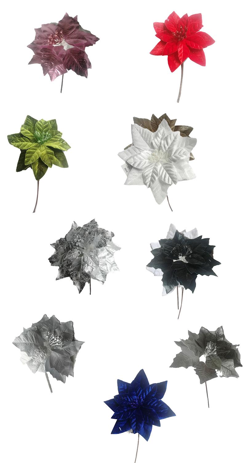 Silver Artificial Flower Red Glitter Velevt Magnolia Flower Christmas Poinsettia Floral Picks