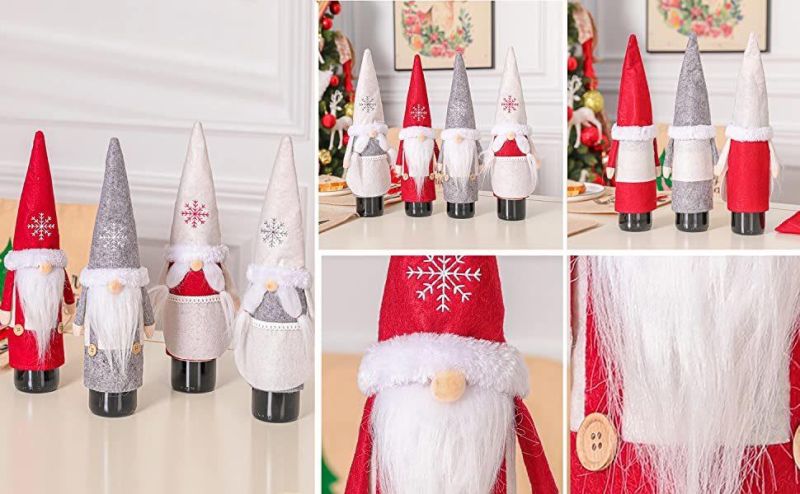 3PC Chirstmas Gnome Wine Bottle Covers Wine Bottle Sweater Dress for Christmas Holiday Party Table Decorations