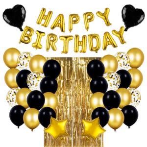 Amazon Hot Sale Black Gold Birthday Balloon Golden Birthday Letter Balloon