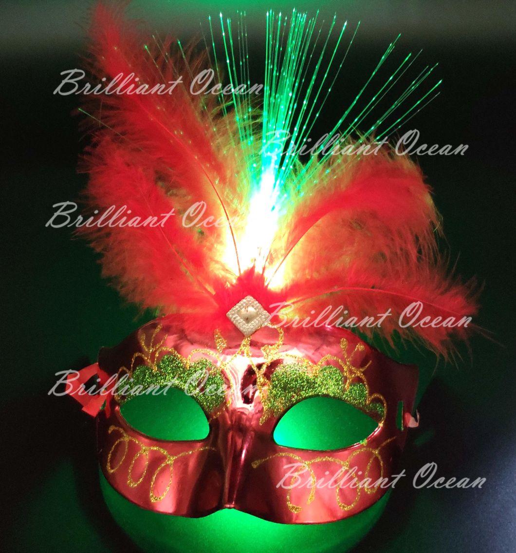 Halloween Venetian Masquerade Mask with Feather and Light