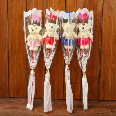 Soap Rose Bear Gift Single Rose Flower for Valentine&prime; S Day, Christmas, Mother&prime; S Day