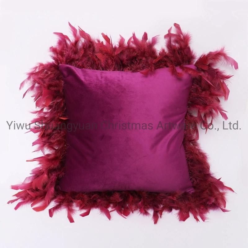 New Design Christmas Bolster Pillow with Feather for Holiday Wedding Party Home Decoration Hook Ornament Craft Gifts