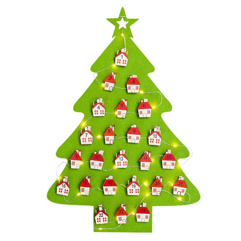 Christmas Tree Hanging Ornament Countdown Calendar with LED String Light