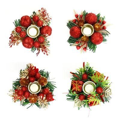 Christmas Candle Holders Mini Xmas Wreath Candlestick New Year Decorative Candlestick