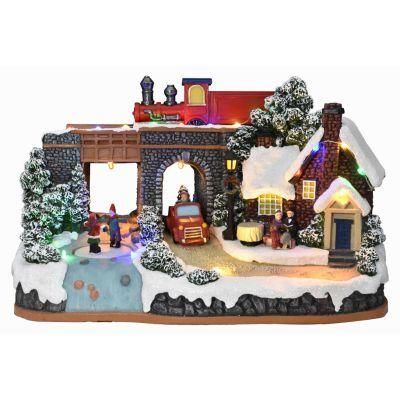 Fiber Optic Animated Lighted Winter Snow Christmas Village Holiday Indoor Decor for Home with Moving Couple and Train
