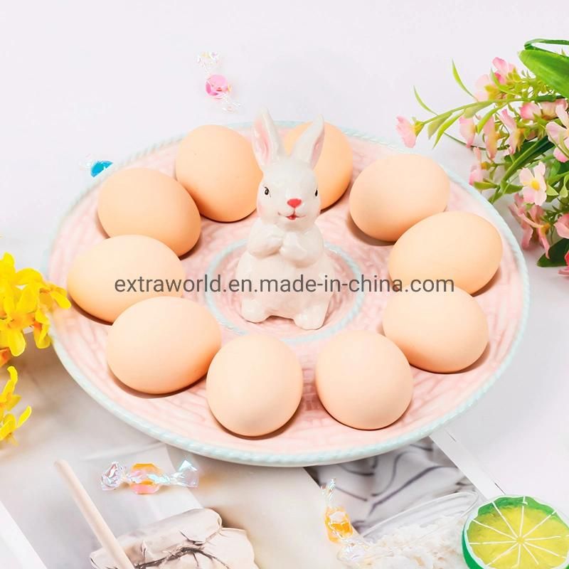 Pink with White Bunny Rabbit Deviled Egg Ceramic Eggs Holder Serving Tray