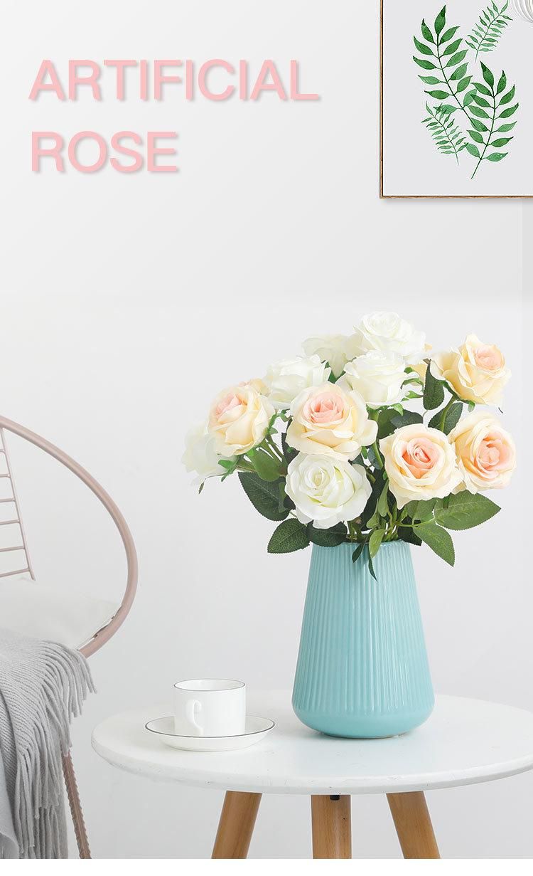 Home Artificial Rose Flower Long Stem with Moist Touch 12 PCS Faux Flower Arrangement Bouquet for Home Decor Wedding Party