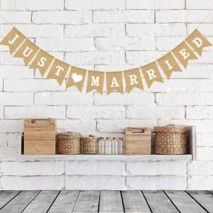 Wedding Party Decorative Flag Just Married Linen Swallowtail Banner
