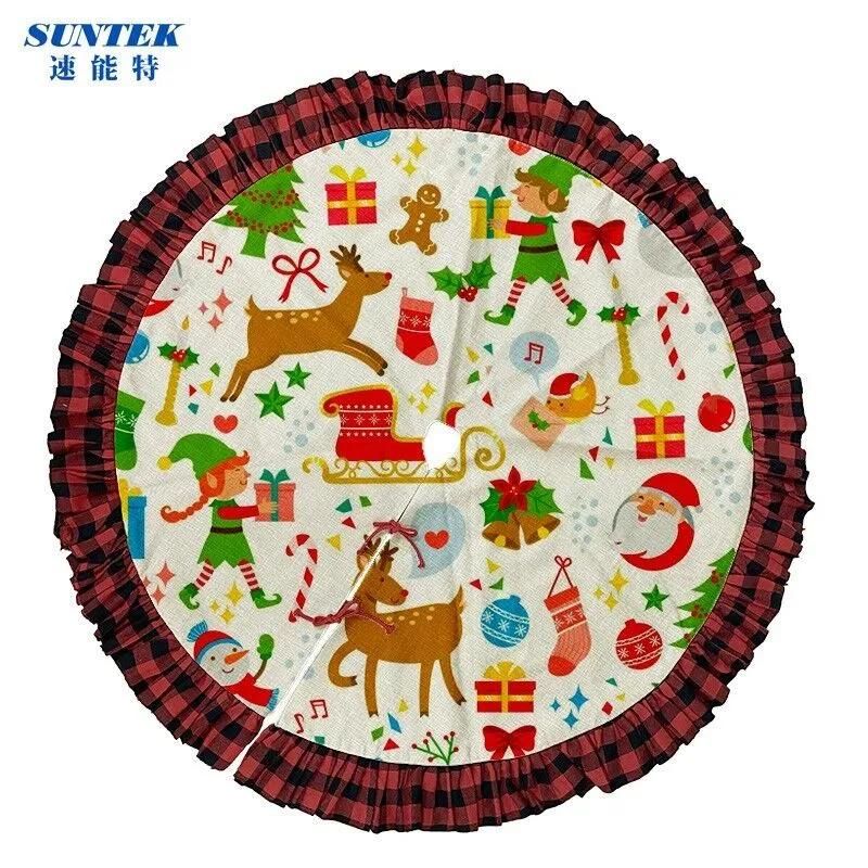 Sublimation Burlap Buffalo Plaid Ruffled 48inch Christmas Tree Skirt