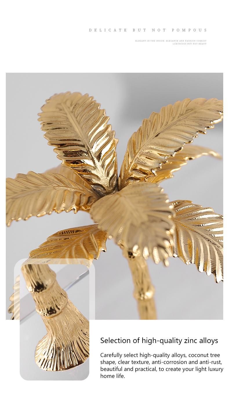 Light Luxury Brass Decor Plate Fruit Coconut Tree Ornament Creative Decoration for Bedroom