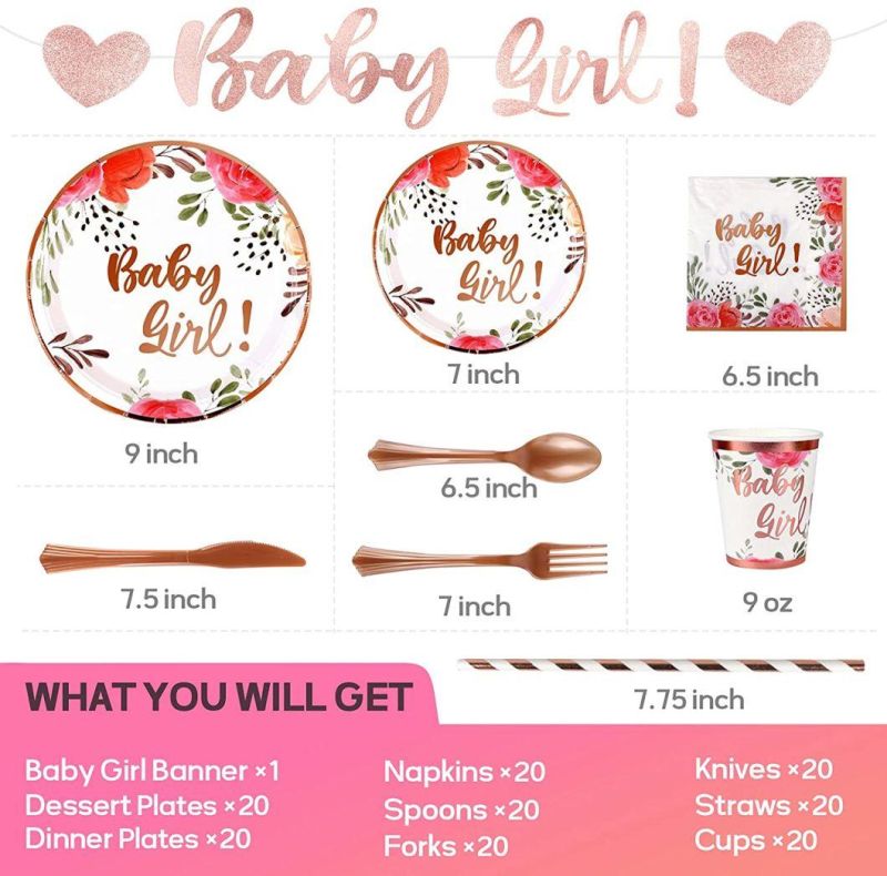 Baby Shower Plates and Napkins, Baby Shower Decorations for Gir