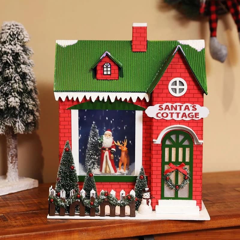 New Shopping Mall Hotel Window Holiday Decorations Decorations Christmas Scene Props Drifting Snow Music Mini Cardboard House Ornaments