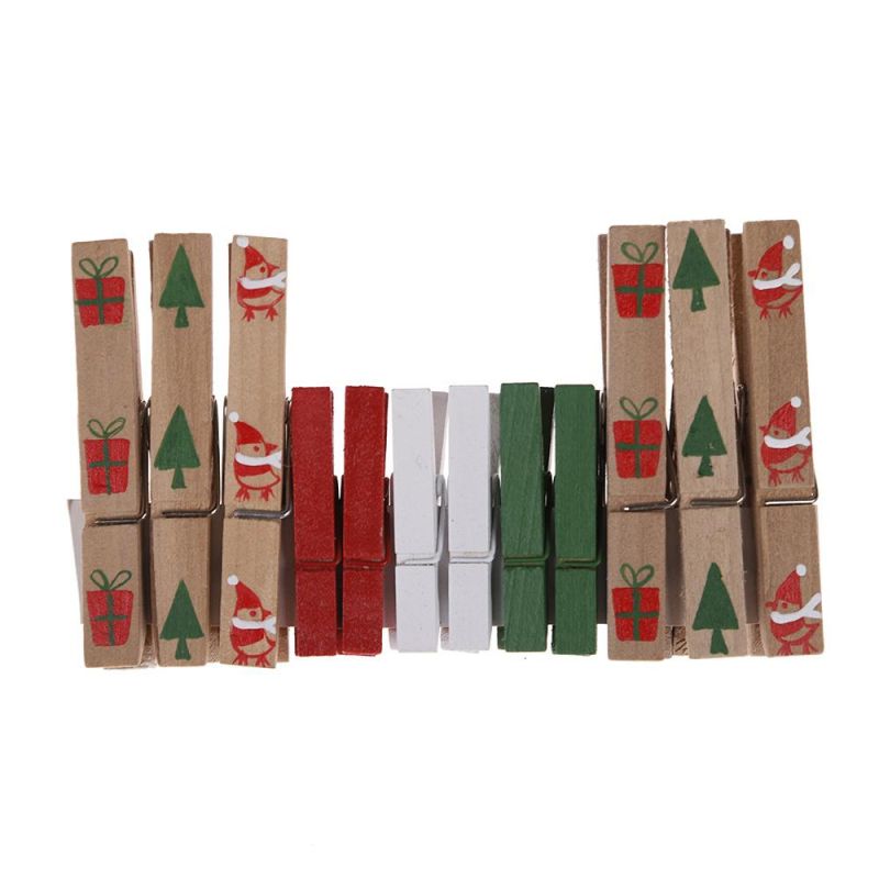 2021 Christmas Wooden Pegs Paper Photo Clip with Linen String