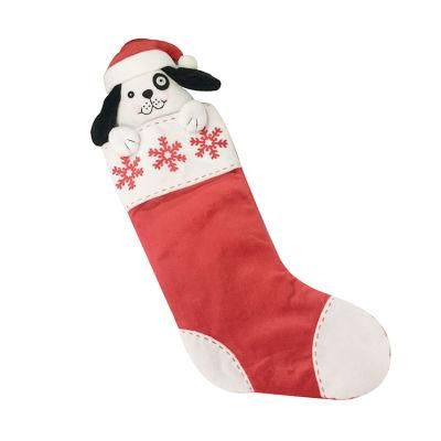 BSCI Red Pet Stockings Decorations Custom Logo Christmas Sock Plush