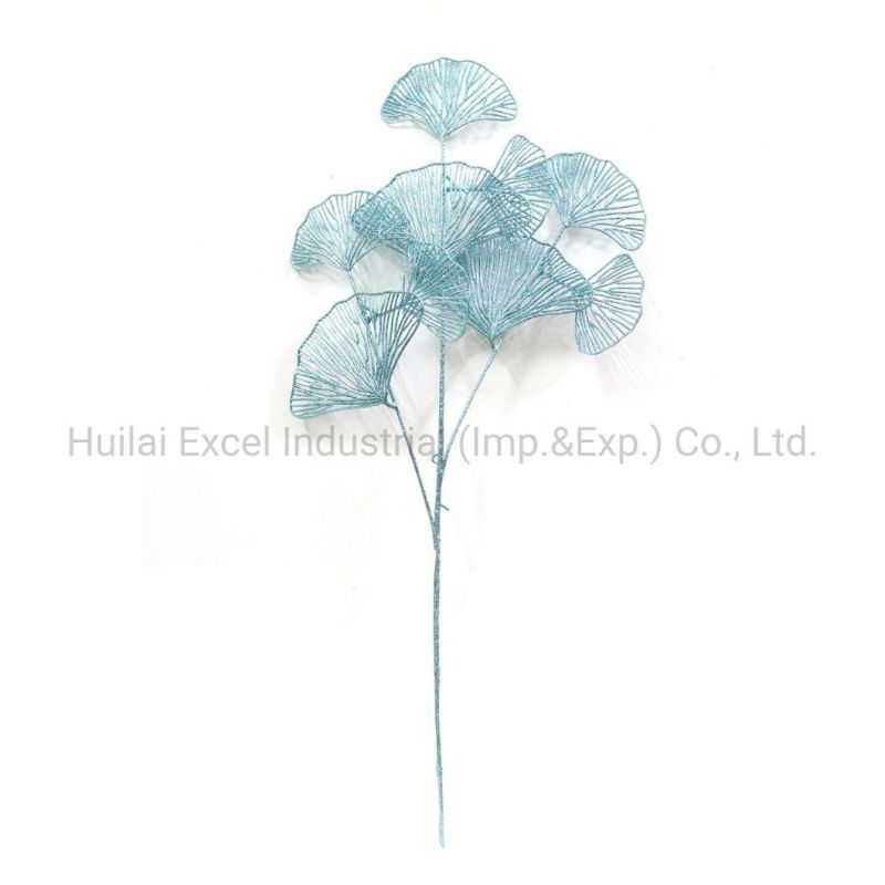 Ginkgo Leaf Pick Christmas Decoration Glitter Christmas Bouquet Artificial Pick