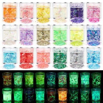 12 Color Glow in The Dark Glitter, Luminous Nail Glitter Holographic Chunky Glitter for Craft